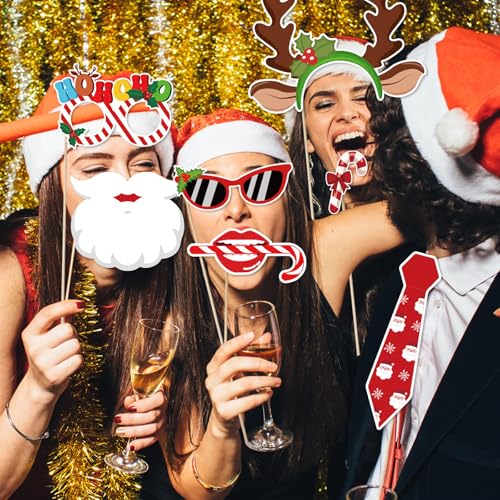 30pcs Christmas Photo Booth Props Funny Christmas Party Decorations Photobooth Favors Games Supplies for Kids Adults - color: Red Green White