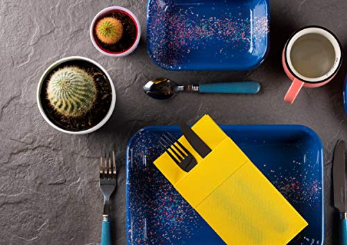 Moyes Home Yellow Disposable Dinner Napkins with Pocket - Linen-Feel Pre-Folded Cloth-Like Paper Napkins for Silverware, Weddings, Dinner Parties, 16x16 in, Pack of 50 - color: Yellow