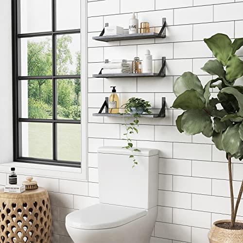 Forbena Grey Floating Shelves for Wall Decor Set of 3, Floating Book Shelves for Bedroom Living Room Classroom Library Office, Wall Mounted Shelf for Kids Room Christmas Decor (Rustic Gray) - color: Grey, size: 17 Inches