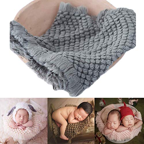 Zeroest Baby Photography Props Basket Braid Wool Wrap Newborn Photo Shoot Baskets Filler Posing Stuffer Background Blanket (Gray) - color: Gray