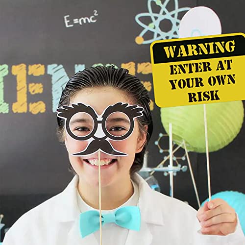 12Pcs Science Photo Booth Props with Stick Mad Scientist Selfie Props Chemistry Laboratory Party Supplies Boy Girl First 1st Bday Baby Shower