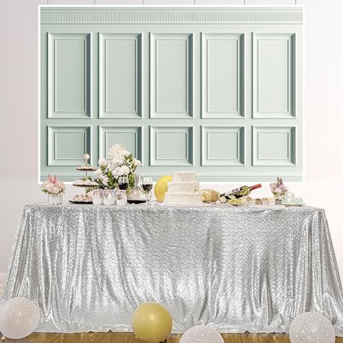 AOFOTO Vintage Room Inside Backdrop Classic French Frame Light Green Walls Photo Background for Wedding Bridal Shower Party Banner Home Headboard Decor Wall Photo Studio Booth Props 8x6ft - color: green, size: 8x6ft