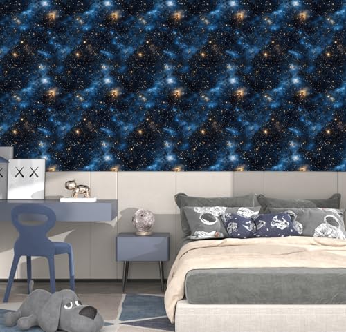 Laatse Blue Starry Peel and Stick Removable Black Sky Contact Paper 17.5" x 118", Gold Star Modern Wallpaper Mural Waterproof Self Adhesive for Wall Bedroom Bathroom Kitchen Cabinet Room Decor - color: Black/Blue, size: 17.5" x 118"