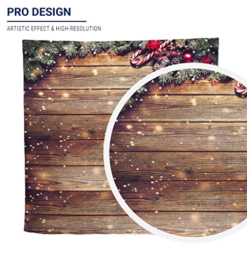 Allenjoy 8X8ft Rustic Christmas Wood Photography Backdrop Sparkle Bokeh Brown Wooden Board Vintage Wall Floordrop Winter Family Party Decorations Holiday Xmas Background Portrait Studio Photo Booth - size: 8'x8'