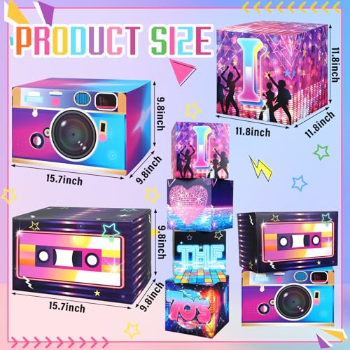 Amyhill 6 Pcs Large 70s Party Decorations Hip Hop Favor Set Paper Party Boxes Novelty Disco Theme Decoration for Retro 1970s 1980s 1990s Theme Birthday Neon Disco Music Supplies - style: 70s