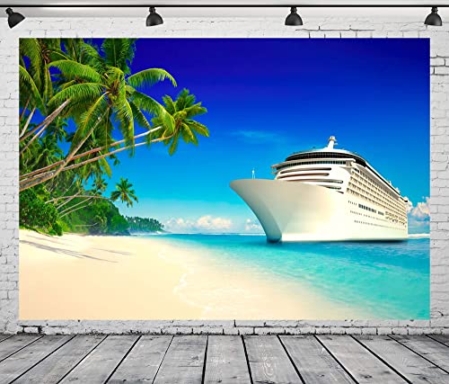 BELECO Luxury Cruise Ship Backdrop Fabric 10x6.5ft Cruise Backdrop for Photography Tropical Ocean Island Caribbean Sea Palm Trees Summer Hawaii Luau Photo Background Birthday Wedding Photoshoot Props - size: 10x6.5FT