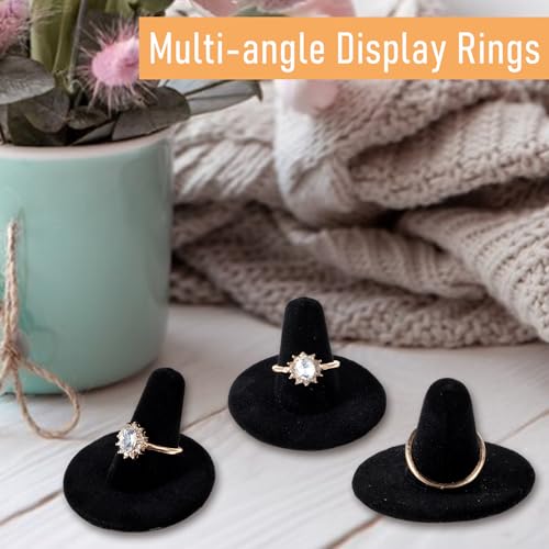 24 Pack Black Velvet Ring Display Holders - Premium Velvet Ring Holder Jewelry Organizer Stand for Retail Stores, Home, Exhibitions (Cardboard & Velvet)