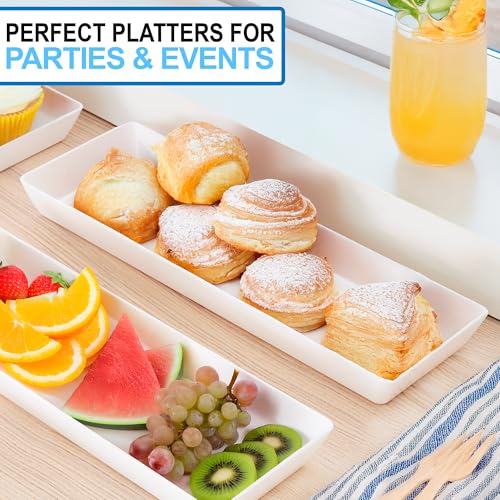 US Acrylic White Plastic Serving Trays (Set of 4) 15” x 5” | Narrow Unbreakable Reusable Rectangular Party Platters | Serve Appetizers, Fruit, Veggies, & Desserts | BPA-Free & Made in USA - color: White, size: 15" x 5"