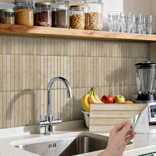 VICCI 20-Sheet Subway Tile Stickers, Warm Brown 3D Textured Marble Peel and Stick Backsplash 4.72x9.68 Inch, Waterproof No-Grout - color: Warm Brown