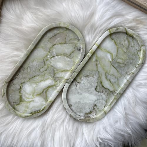 Natural Marble Oval Tray Ornaments Vintage Small Tray Storage Dish for Counter, Vanity, Dresser, Nightstand and Desk (Green Emerald) - color: Green Emerald