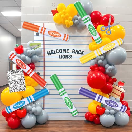 Blueweenly 12 Pcs Giant Inflatable Marker 27 Inch Back to School Inflatable Balloon Preschool Graduation Decorations Large Blow up Marker Party Favor for Classroom Birthday Decor Jumbo School Prop - size: 27 Inch