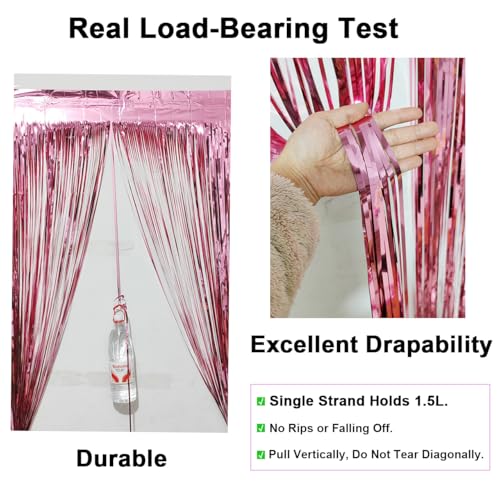 2 Pack Thickened Pink Metallic Foil Fringe Curtains Streamer Rip Resistant Shimmer Tinsel Photo Booth Backdrop for Birthday Wedding Christmas Bachelorette Party Decorations 3.28ft x 6.56ft - color: Pink, size: 2 Pack