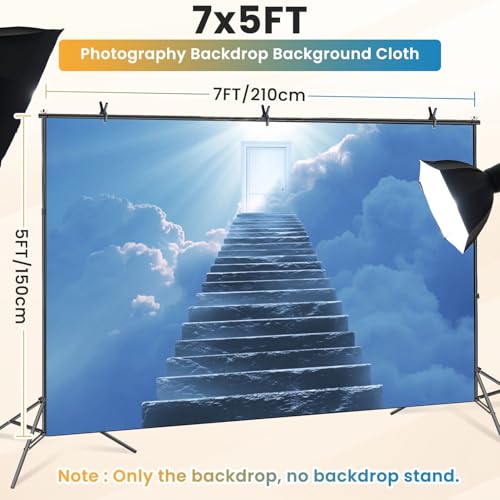 5x7ft Photography Backdrop Stairway to Heaven Stairs end are Doors to Success Photo Backdrop Photography Background for Photoshoot Portrait Video Party Photo Studio Prop Booth - color: Color10