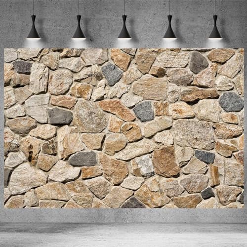 Stone Wall Background Natural Rock Wall Photography Backdrop Outdoor Stone Wall Decor Holiday Party Decor Retro Garden Wallpaper Birthday Banner Decor Studio Photo Background 8x6ft - color: Rock Khaki, size: 8x6ft