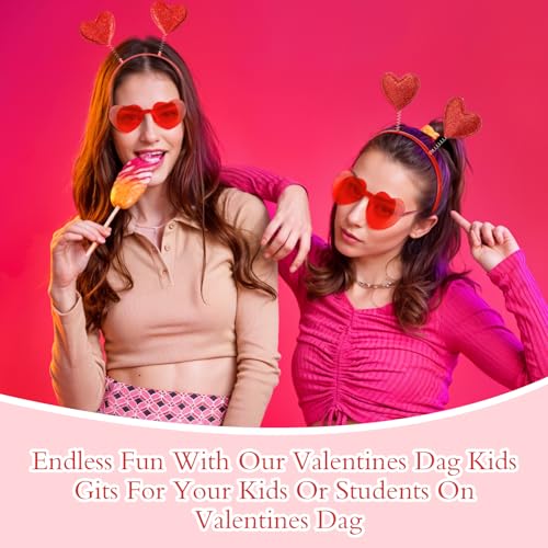 Qianyu Valentine's Day Heart Head Bopper, Headband and Heart-Shaped Sunglasses Romantic Head Bopper Dress-Up Hair Accessories and Glasses for Party Prop Wedding Halloween Women(Red)