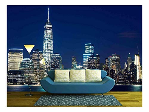 wall26 - Manhattan Skyline at Dusk, New York, United States - Removable Wall Mural | Self-Adhesive Large Wallpaper - 66x96 inches - color: Artwork - 23, size: 66"x96"