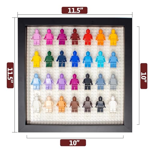 Figurine Display Case 10x10 Black Shadow Box for Miniature Figures 10x10 Black Wood Shadow Box with White Base to Display Up to 28 Block Figures - color: Black With White Backing, size: 10x10