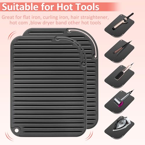 2 Pack Heat Resistant Mat Large Silicone Hot Hair Tools Holder for Curling Irons Flat Iron Hair Styling Tools Mat Portable Vanity Pad - color: Black, size: 2 PACK