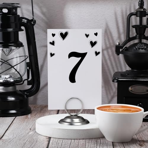 MotiMind 24 Pcs Table Number Holders-Metal Place Card Holders Table Number Stands Tabletop Sign Stands for Photos, Menu, Memo, Notes, Wedding, Restaurant, Banquet, Birthday(Matte Silver) - color: Matte Silver