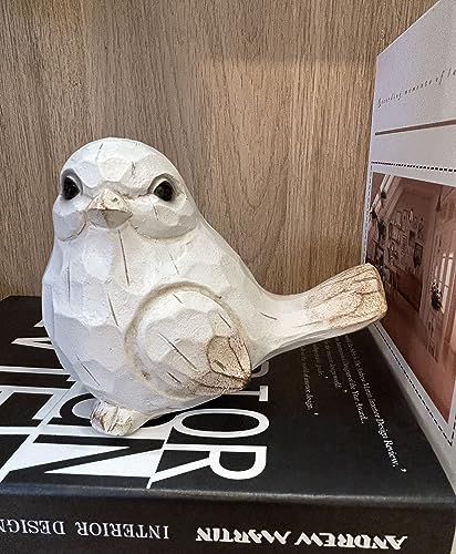 WHITE Bird Table Decor Wood Grain Effect Bird Figurine, Bird Statue Sculpture - Carved Rustic Animal Bird Ornaments - Home Decor Accents Collectible Bird Figurine for Wedding Housewarming Christmas - color: Distressed 2