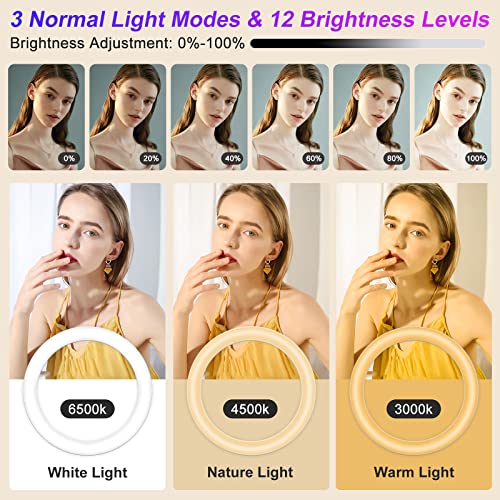STALLY 12.3" Ring Light with Stand 75" Tall and 2 Phone Holder, Ring Light Tripod for iPhone with 3 CCT Mode & 29 Color Modes, Remote Shutter, Desk Tripod, Great for Live Stream/Makeup/YouTube/TikTok - size: 12.3in