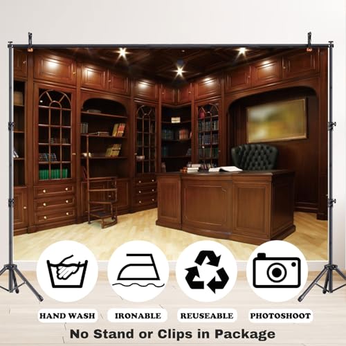 Fabric 6x4ft Business Office View Backdrop Vintage Room Interior Elegant Sofa Wooden Floor Furniture Scene Backgrounds Video Conferencing Banner Decor Adult Portrait Photo Shoot Props - size: 6x4ft(WxH)