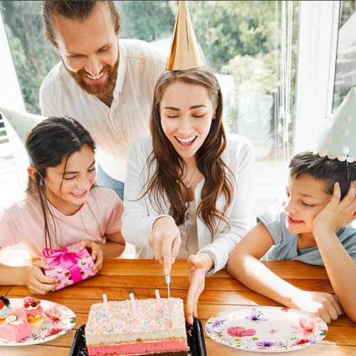 Grencian 50Pcs Floral Oval Paper Plates 10" X 12" Large Disposable Wildflower Plates Heavy Duty Watercolor Flower Platters for Spring Birthday Picnic Wedding Bridal Baby Shower Tea Party Supplies - style: Floral Oval Party Kit