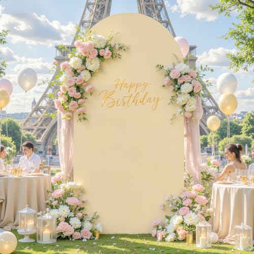 Champagne Wedding Arch Backdrop Cover 7.2FT Spandex Arch Covers Round Top Chiara Arch Stand Covers for Party Birthday Ceremony Banquet Decoration - color: Champagne, size: 7.2FT