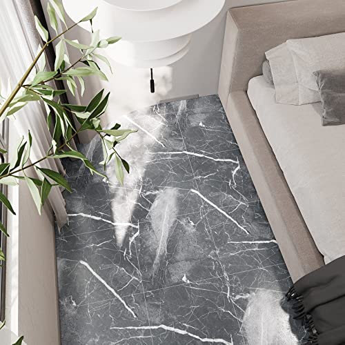 VEELIKE Marble Peel and Stick Floor Tile Waterproof Self Adhesive Slate Grey Vinyl Flooring for Kitchen Bedroom 4 Pack Sticky Floor Tiles 12''x12'' Temporary Vinyl Sheet Flooring for Renters Bathroom - color: Slate Grey, size: Box of 4 Tiles