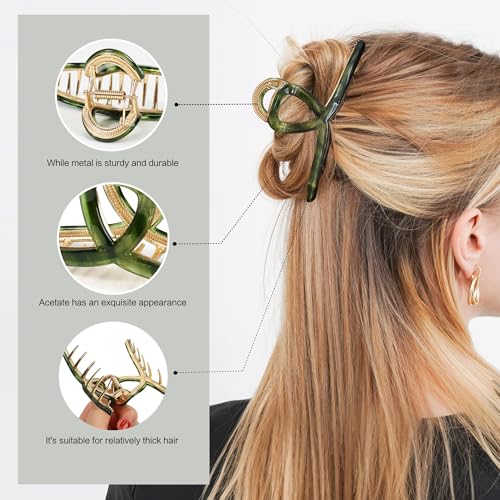 Big Hair Claw Clip Metal Claw Clips for Women Strong Hold Claw for Heavy Hair Green Acetate Claw Clips for Girls 4.5" Jaw Clamp Large Hair Accessories for Long Thick Hair (New Green) - color: AcetateHairClip11