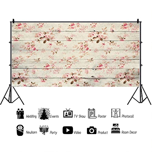 AOFOTO 20x10ft Vintage Wooden Plank Flowers Photography Background Mother's Day Rustic Floral Wood Board Backdrop Mum Lady Girl Kid Baby Retro Artistic Portrait Photoshoot Studio Props Vinyl Wallpaper - size: 20x10ft
