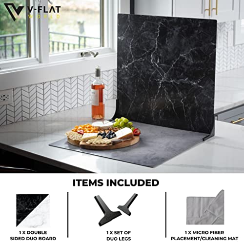 V-FLAT WORLD Duo Board Product Photography Backdrops - 2-Sided Background for Photograph, Realistic Item & Food Photography Background - Includes 2 Legs & Mat - 24" x 24", Onyx Marble/Alpine Marble - color: Onyx Marble/Alpine Marble, size: 24 x 24 inches
