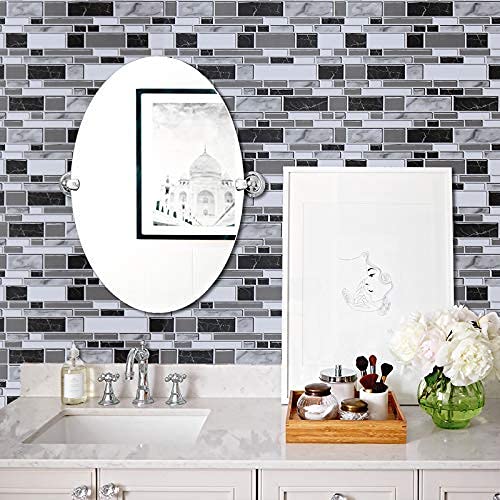 Livebor Peel and Stick Backsplash Wallpaper Kitchen Backsplash Wallpaper 11.8inch x 590.5inch Tile Contact Paper Kitchen Peel and Stick Countertops Waterproof Contact Paper for Bathroom Tile Vinyl - color: Black/White, size: 11.8" x 590.5"