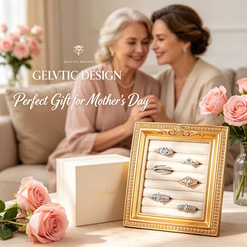 Vintage Ring Holder Rectangle Gold Velvet Display Stand - Baroque Jewelry Organizer Box Tray for Wedding Engagement Anniversary Women Birthday Christmas Gift Photograph Prop (MPF05-Gold Beige) - color: MPF05-Gold Beige