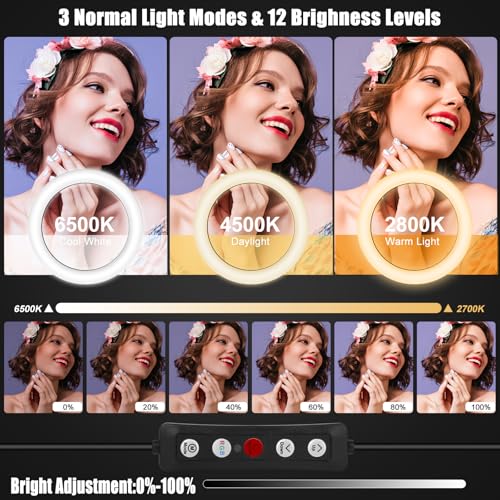 10.3" Ring Light with Tripod and Phone iPad Holder,Selfie Ring Light with 51 Color Mode,Circle Lighting for iPhone,Dimmable LED Phone Ringlight with Stand for Makeup/Video Recording/Photography/TikTok - size: 10.3 Inch