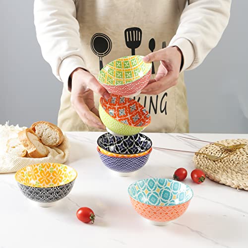 Metahom Dessert Bowls, Small Colorful Bowls 10 Oz, Ceramic Bowl Set for Ice Cream, Decorative Bowls for Snack Soup Condiments, Side Dishes, Set of 6 - color: Vibrant Colors, size: 4.75 inch
