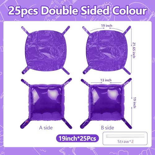 NISOCY 25PCS Purple Square Foil Balloons Wall Backdrop Double Sided Purple Balloons Tunnel Arch Kit for Baby Shower Birthday Wedding Party Decoration - color: G01 - Purple, size: 25PCS