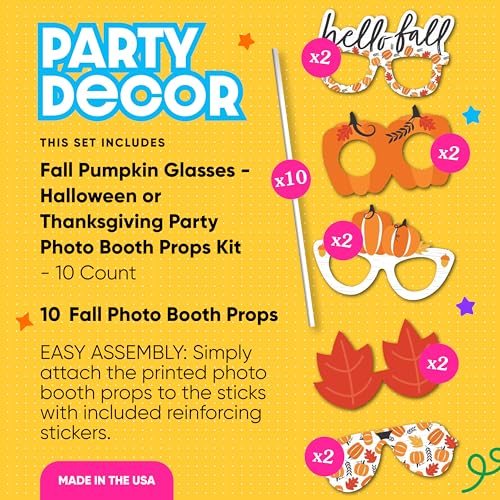 Big Dot of Happiness Pumpkin Patch 10-Piece Photo Props, Pumpkin-Themed Photography Accessories, Autumn Party Decorations for Halloween, Thanksgiving Celebration, Farm Festival Decor - color: Fall Pumpkin