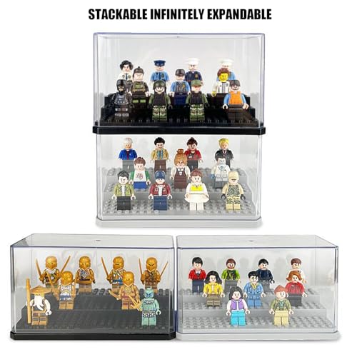 Acrylic Minifigure Display Case Stackable Action Figures Blocks Display Box, Clear Dustproof Display Case Box for Lego Lovers - color: Black, size: Medium 1 Pack