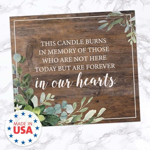 Lush Greenery This Candle Burns In Memory Of Sign / 8" x 9" Rustic Memorial Wedding Sign/Lush Greenery Table Top Remembrance Event Sign/Made In The USA - color: Lush Greenery, style: This Candle Burns