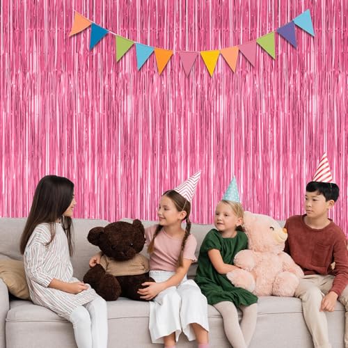 2 Pack Pink Party Decorations, 3.28 FT x 7.05 FT Pink Backdrop, Metallic Tinsel Backdrop Fringe Curtains Backdrop Curtains, Photo Backdrop Party Supplies Birthday Party Decorations - color: Pink, size: 2 PCS