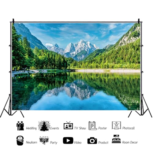 5x3ft Mountain Backdrop Forest Lake Landscape Nature Scenery Photography Background Camping Picnic Decorations Holiday Travel Portraits Wallpaper Banner Photo Studio Props - color: Mountain-5, size: 5x3ft