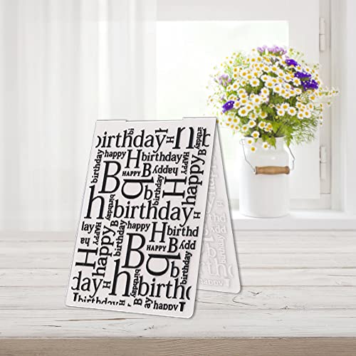 3-D Textured Impressions Background Embossing Folder, Happy Birthday Words Pattern Plastic Embossing Folder Template for Card Making Scrapbooking Paper Craft Album Stamps DIY Décor