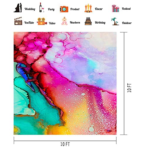 Colorful Watercolor Painting Backdrop Art Paint Photo Backdrop Vinyl 10x10ft Pink Green Purple Marble Texure Photography Backdrop Paint Event Party Backdrop Photo Studio Props BJLSPH1713 - size: 10x10ft