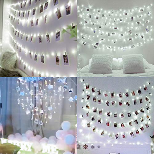 Decute 100 LED 50 Photo Clips String Lights Holder 33FT Starry Fairy Lights for Hanging Pictures Cards Memos USB Powered with Switch Perfect for Bedroom Wedding Dorm Christmas Decor (Cool White) - color: Cool White