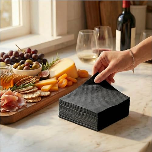 AMERICAN HOMESTEAD Black Cocktail Napkins - Premium 4.75"x4.75" Disposable Linen-Like Beverage Napkins - Bulk Square Party Bar Serviettes for Weddings, Parties, Events, and Everyday Use - 600 Count - color: Black, size: 4.75 x 4.75/600 Count