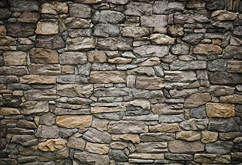 Laeacco 8x6FT Vintage Stone Brick Wall Polyester Backdrop Grunge Rock Stone Texture Retro Rustic Countryside Photography Background Party Banner Newborn Baby Kids Boys Adults Portrait Photo Shoot