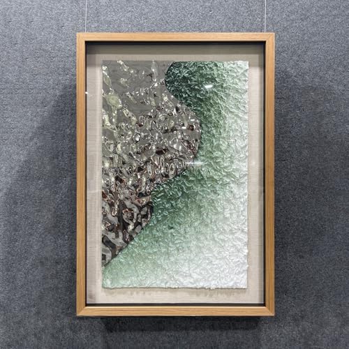 BrightA Embossed Metal Wave Wall Art - Hand-Painted Tissue Paper Gradient (Mist Green) and Silver 3D Wall Art, Contemporary Abstract Metal Sculpture for Living Room 27.5"x 39.4" - color: White + Green + Silver + natural wood tone, size: 27.5"x39.4"