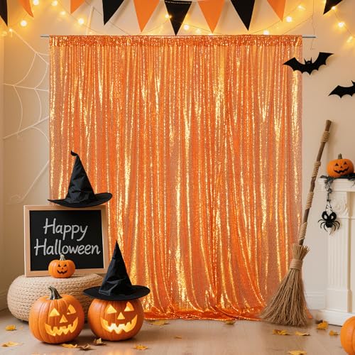Poise3EHome 6FT x 8FT Orange Sequin Photography Backdrop Curtain for Halloween Party Decoration - color: Orange, size: 6x8 ft
