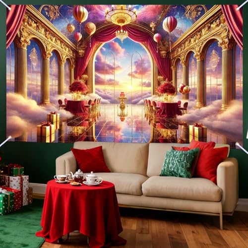 Nuxovilar Jesus Christ Cross Backdrop Banner 5.9x3.6ft- Religious Backdrop with Heavenly Arch & Hall Scene for Indoor Outdoor Church Events, Baptism Decorations - color: Cr00060